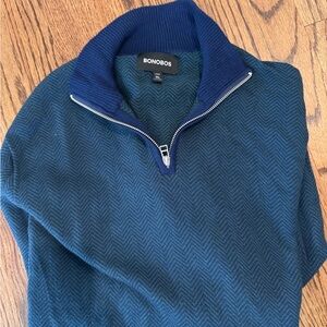 Bonobos Men's Blue & Green Merino Wool Quarter Zip Sweater